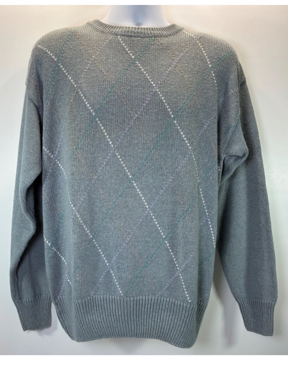 Gulf Traders Mens Medium Vintage Argyle Sweater Grey Crewneck NWT